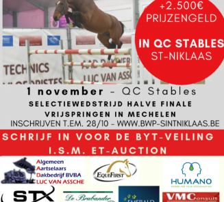 Startlijst Belgian Youngster Trials én ET-Auction BYT Edition! Vernieuwde setting in QC Stables, Sint- Niklaas! Startlijst Belgian Youngster Trials én ET-Auction BYT Edition! Vernieuwde setting in QC Stables, Sint- Niklaas!